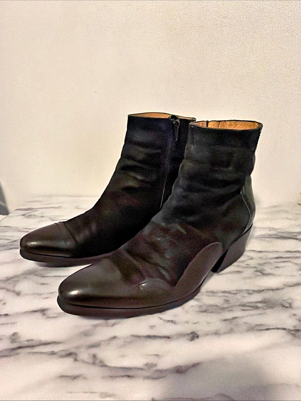 Vintage John Fluevog Black Leather Suede Western Ankle Boots Booties Sz 38 8W